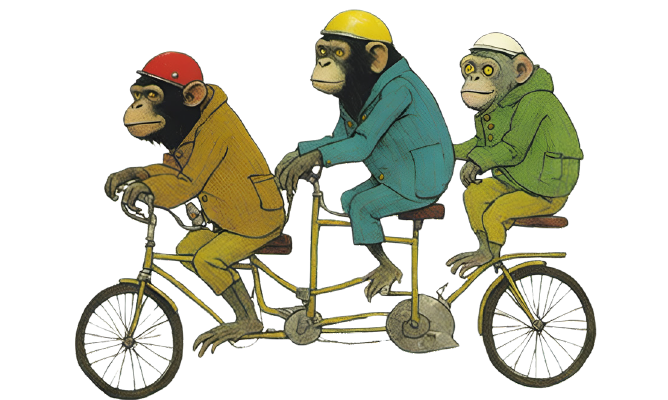 drei Affen auf dem Rad